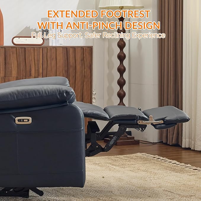AEDI 450lbs Genuine Leather Power Recliner Chair for Big and Tall Adults Oversized Electric Reclining Sofa for Living Room,Extra Wide 27.5” Seat,Extended Footrest,USB Charging,Dark Blue