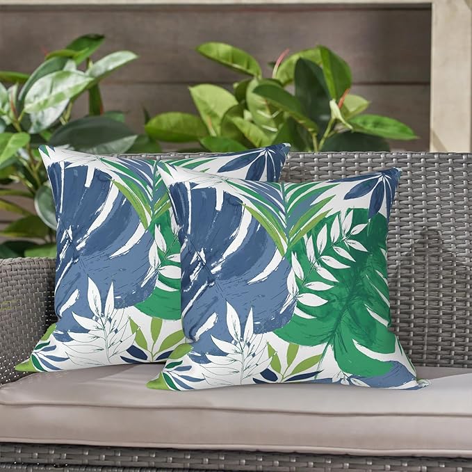 LVTXIII Outdoor Throw Pillow Covers 16 x 16 Inch, Covers ONLY Modern Cute Pattern Decorative Square Toss Pillow Case Pack of 2 for Home Patio Garden Sofa Bed Furniture, Islamorada Blue Green