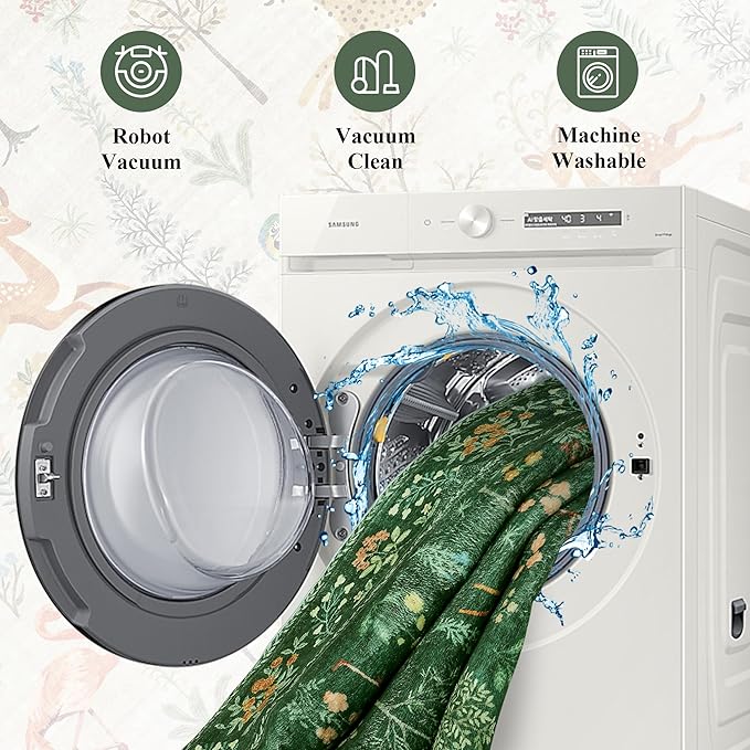 DUKINO 6x9 Rug, Washable Animal Living Room Rug with Non Slip Vintage Design, Soft Low Pile Large Carpet for Bedroom, Nursery, Dining Room, Farmhouse, Playroom, Green