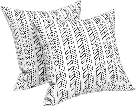 LVTXIII Outdoor Throw Pillow Covers 16 x 16 Inch, Covers ONLY Modern Cute Pattern Decorative Square Toss Pillow Case Pack of 2 for Home Patio Garden Sofa Bed Furniture, Herringbone White