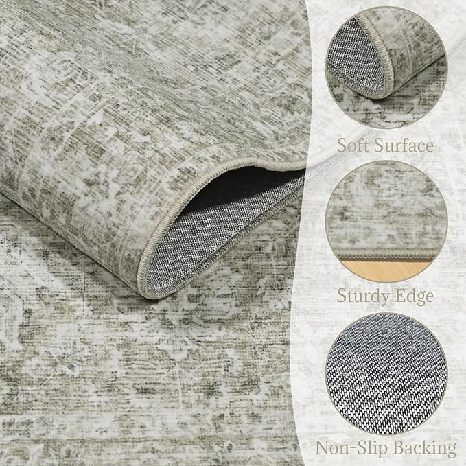 8x10 Washable Area Rugs Ultral Soft Non-Slip Stain Resistant Vintage Boho Large Carpet for High-Traffic Living Room & Dining Room
