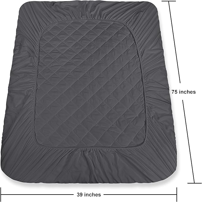 Utopia Bedding Quilted Fitted Mattress Pad, Twin Size, Elastic Fitted Mattress Topper Protector and Cover Stretches up to 16 Inches Deep, Machine Washable (Grey)