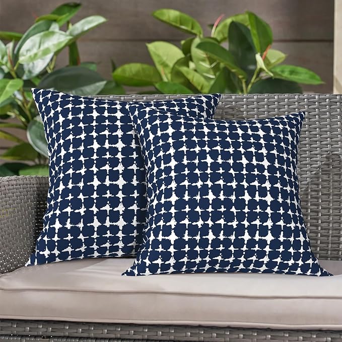 LVTXIII Outdoor Throw Pillows, Decorative Throw Pillows with Inserts, 16"x16" Square Pillows for Bed, Couch, Sofa and Patio Furniture, Set of 2, Tie-dye Navy