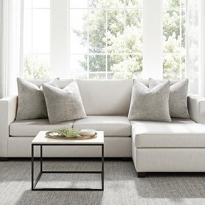 MIULEE Pack of 4 Couch Throw Pillow Covers 18x18 Inch Light Gray Soft Decorative Chenille Pillow Covers Farmhouse Accent Cushion Covers for Boho Home Decor Sofa Bedroom Living Room