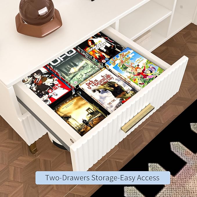 70" Fluted TV Stand for TVs Up to 80", Modern Entertainment Center with Storage, Media Console for Living Room Bedroom, TV Console（White）