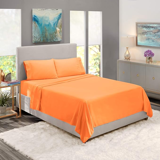 Nestl Full Sheet Set - Luxury 1800 Ultra-Soft Microfiber Full Bed Sheets - Double Brushed - Deep Pockets - Easy Fit - 4 Piece Set - Bedding Sheets & Pillowcases (Full, Light Orange)
