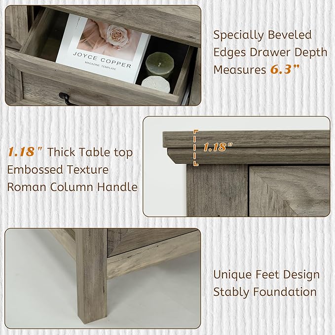 Farmhouse 7-Drawer Dresser for Bedroom, 52" Wide Wood Chest of Drawers with Large Metal Handles, Grey Dressers Storage Organizer for Bedroom, Living Room & Hallway