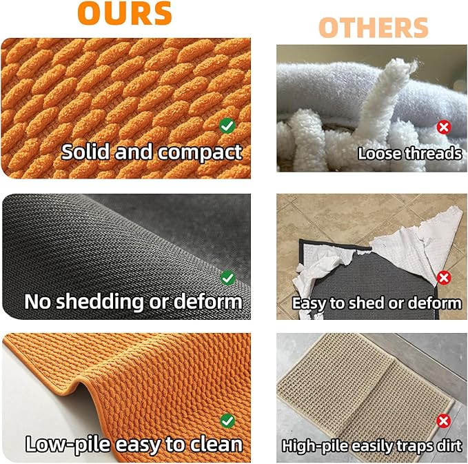 Small Bathroom Rugs Non Slip Washable Bath Rugs Super Absorbent Bathroom Rug Thin Quick Dry Low Pile Bath Mats, Orange 12"x12"