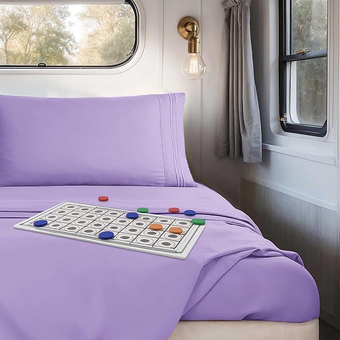 Clara Clark Bed Sheets, Premier 1800 Series 4 Piece RV Queen Sheet Set, Luxury Soft Sheets for RV Bunks, Short Queen - Lavender