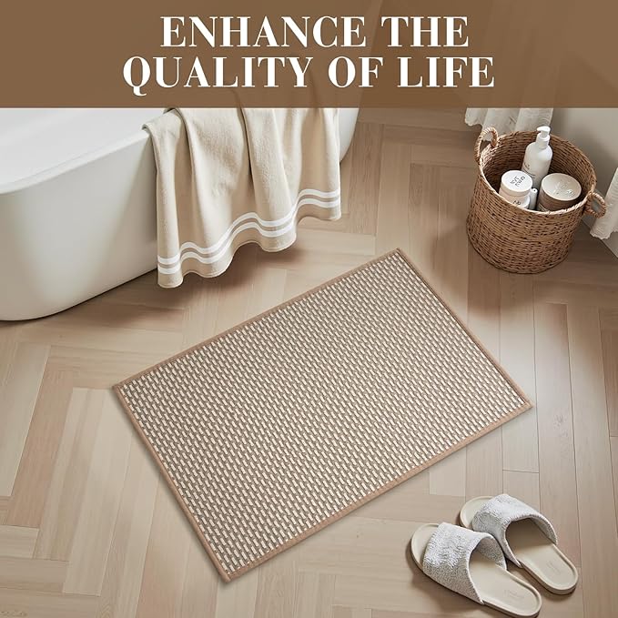 RESARE Non Slip Bath Mat - Machine Washable Bathroom Rugs, Super Absorbent Bath Mat Quick Dry Bathroom Mat, Bath Rugs Ultra Soft Rugs for Bathroom Floor, 17"x24" Brown