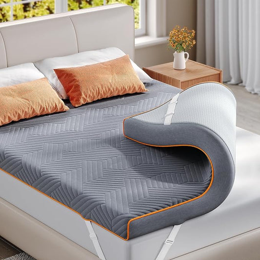 EnHomee Memory Foam Mattress Topper,3 Inch Twin Mattress Topper Pressure Relief with Cooling Gel and Removable & Washable Embossed Cover, CertiPUR-US & Oeko-TEX Certified, Grey, Twin
