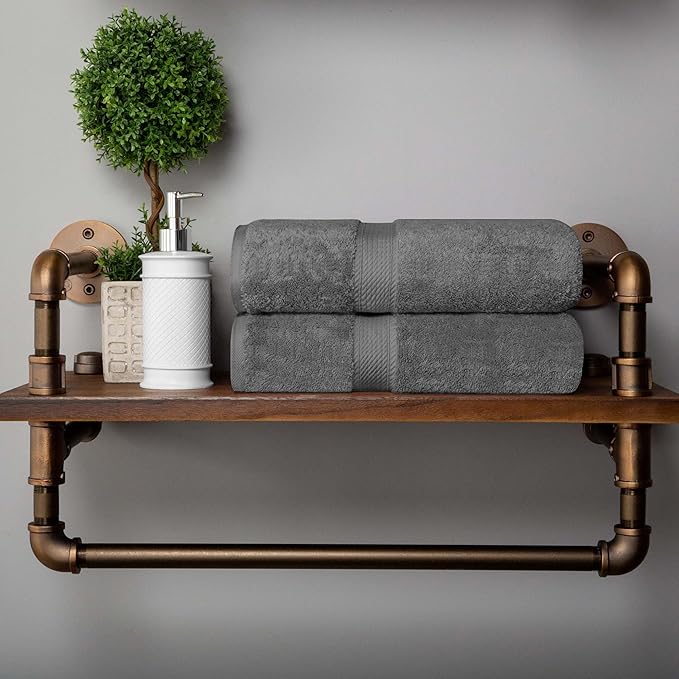 Superior Egyptian Cotton Pile Bath Towel Set of 2, Ultra Soft Luxury Towels, Thick Plush Essentials, Absorbent Heavyweight, Guest Bath, Hotel, Spa, Home Bathroom, Shower Basics, Charcoal