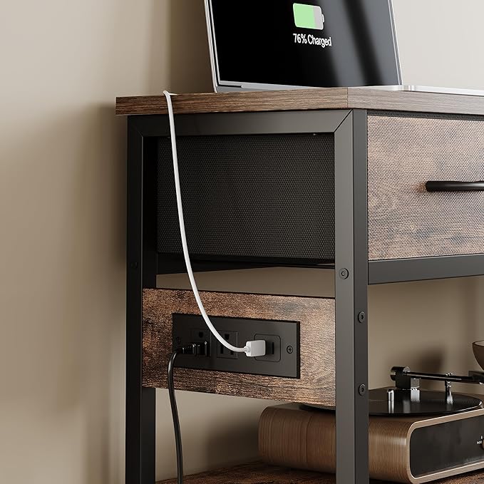 Lulive 2 Pack Entryway Tables with Power Outlets, Console Table with 3 Fabric Drawers, Sofa Table for Living Room, Hallway, Couch, Foyer, Height Adjustable