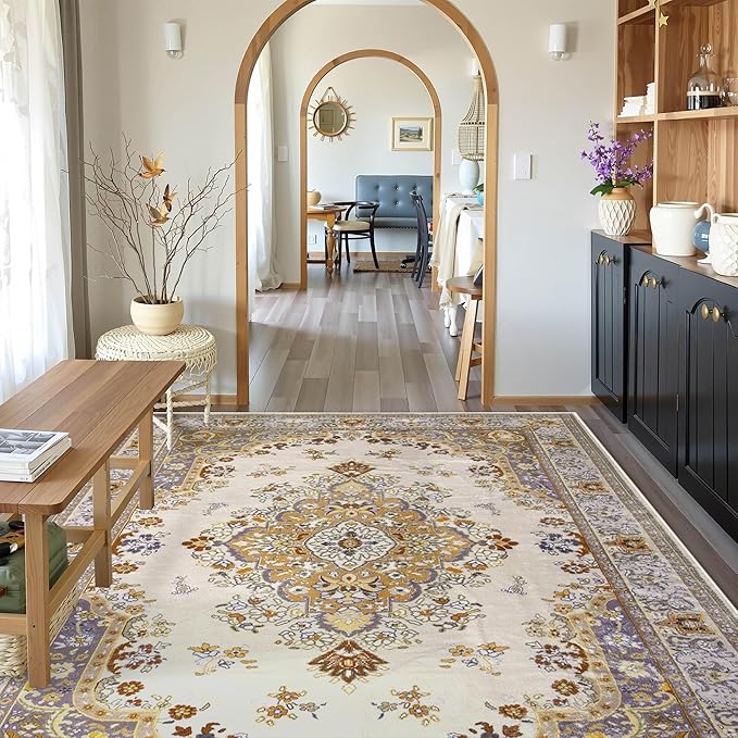 8x10 Area Rug for Living Room, Modern Washable Rug Non Slip Low Pile Large Area Rugs for Living Room, Bedroom, Farmhouse, Dining Room,Beige