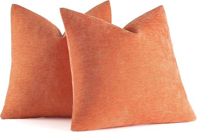 MIULEE Pack of 2 Coral Red Decorative Pillow Covers 18x18 Inch Soft Chenille Couch Spring Throw Pillows Farmhouse Cushion Covers for Home Decor Sofa Bedroom Living Room