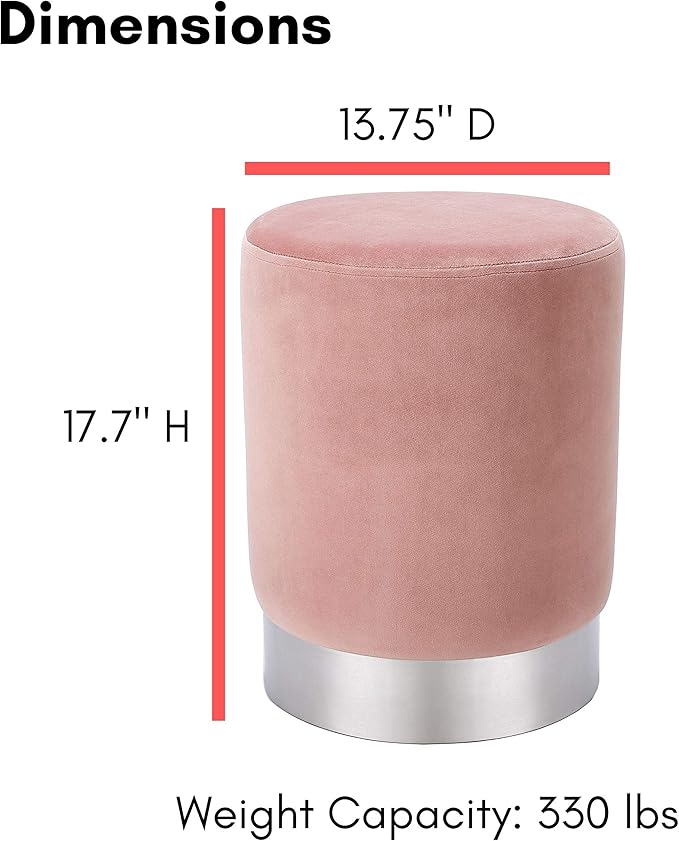 BIRDROCK HOME Round Ottoman Foot Stool – Soft Padded Modern Design – Ideal for Living Room, Bedroom – Compact Footrest, Vanity Chair, Small Furniture – Foam Seating, Decorative Accent (Dusty Rose)