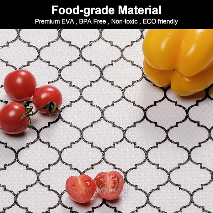 Cooyes Shelf Liner, Non Adhesive Drawer and Cabinet Liner, EVA Washable Oil-Proof Shelf Paper for Kitchen Cabinets, Refrigerator, Storage, Desks with Modern Pattern