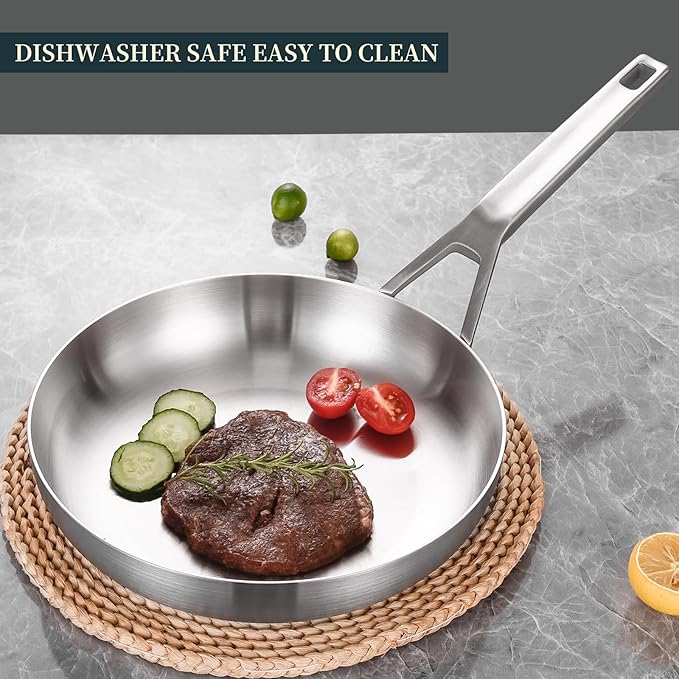 3 Ply Stainless Steel Pan Set, 8" 10" 12", Fast & Even Heating, Up to 650F, Oven & Dishwasher Safe, Compatible with All Cooktops