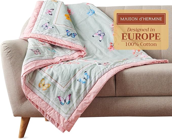 Maison d' Hermine Throw Blanket for Couch Lightweight Soft Warm Breathable Cotton Throw Blankets for Bed Girls Boys Women Men Gifts Sofa Travel Living Room Chair Bedding (60"x80", Blossoms in Spring)