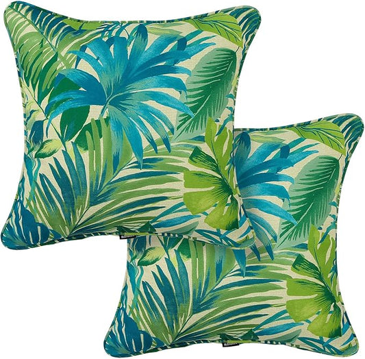 Outdoor Throw Pillow Covers 18x18 Inch, Set of 2, Cover Only! Waterproof Fade Resistant Decorative Cushion Sham Pillow Cases for Patio Furniture Chair Couch Sofa - Green Palm Leaves