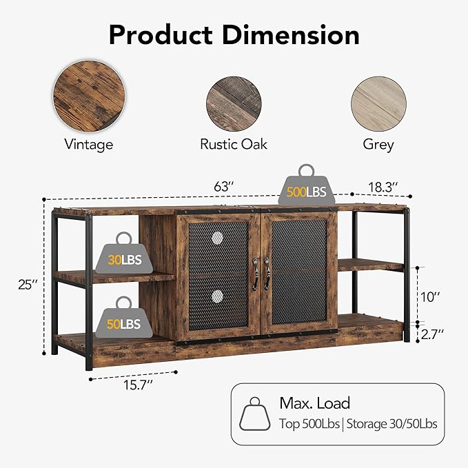 CABIHOME Farmhouse TV Stand for 65/75 inches TVs, Entertainment Center with Storage Cabinet and Mesh Doors, Industrial TV Media Console Cabinet Table, Media Furniture for Living Room, Vintage