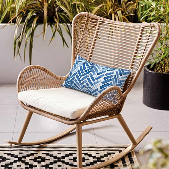 LVTXIII Set of 2 Patio Lumbar Pillows, 12”x20” Fade Resistant Outdoor Lumbar Pillow with Inners, Fluffy Decorative Garden Lumbar Cushions for Home Patio Coach Sofa Use, Blue Brick