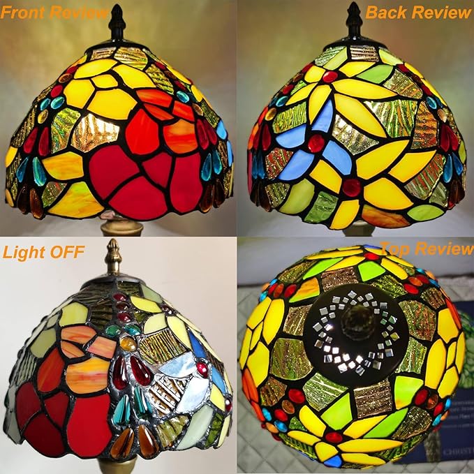 Tiffany Small Table Lamp for Bedroom Set of 2 Bedside Nightstand Lamp Rose Flower Grape Stained Glass Table Lamps for Living Room 3 Light Colors Tempertures Home Office Desk Lamps