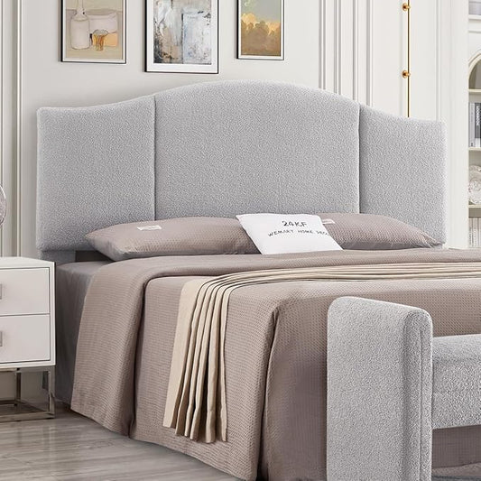 24KF Middle Century Upholstered Foldable King Headboard, Modern Boucle Teddy Fabric Headboard King/California King, 6033-K-Gray