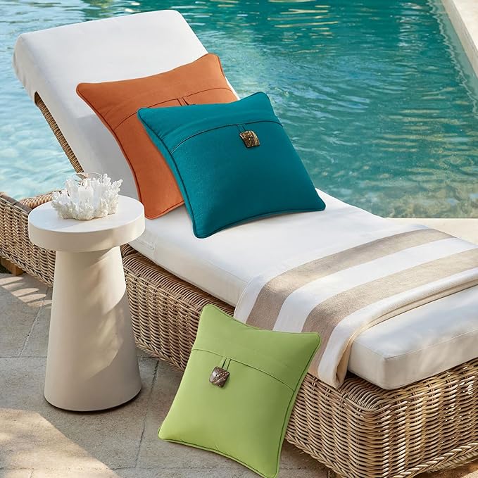 Outdoor Sunbrella Decorative Pillows with Coconut Button Pack of 4, 16" x 16" Outdoor Pillow Set for Couch Bed Throw Patio Sofa, Canvas Ginkgo