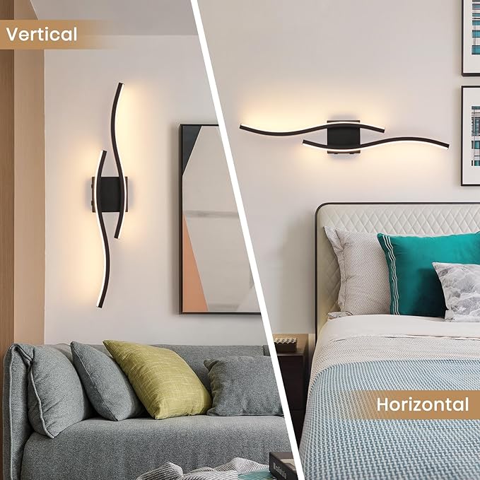 Modern LED Wall Sconce set of Two, Battery Powered Wall Sconces set of 2 with Timer, Black Wall Light with Remote, LED Wall Lamp indoor not hardwired for Bathroom Living Room Bedroom Corridor