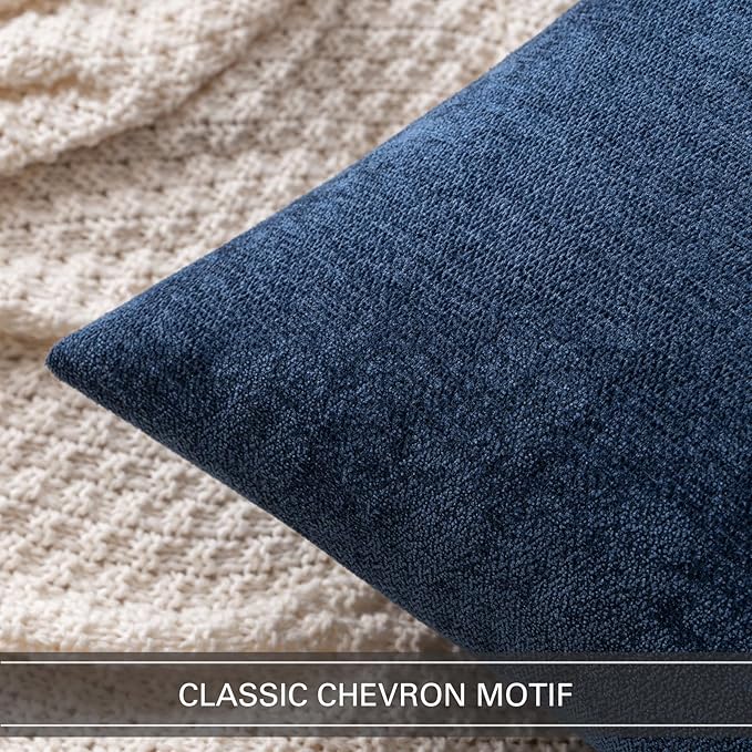 MIULEE Pack of 2 Navy Blue Decorative Pillow Covers 18x18 Inch Soft Chenille Couch Throw Pillows Farmhouse Cushion Covers for Home Decor Sofa Bedroom Living Room