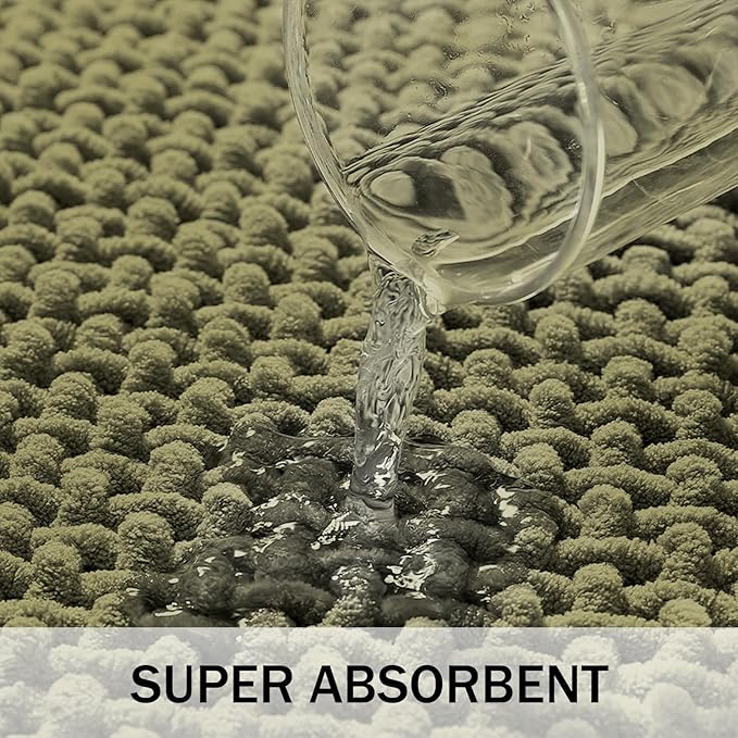 Bathroom Rugs Non Slip Washable, Super Absorbent Thin Bath Mat for Small Quick Dry Low Pile Bathroom Rug, (Dark Green, 32″x20″)