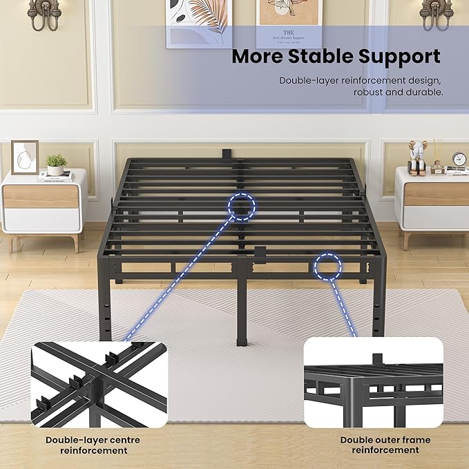 NKZ 24 Inch Twin Size Bed Frame, Metal Bed Frame & Box Spring 2 in 1 Platform with Round Corner Legs, 4000Lbs Heavy Duty Metal Frame, Mattress Slide Stopper, Headboard Hole, Noise-Free, Easy Assembly