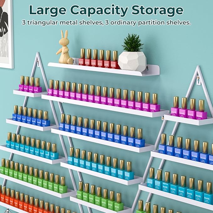 Noverlife 6PCS Metal Nail Polish Shelf for Wall, Iron Nail Polish Wall-Mounted Racks for Nail Salon, 5 Tiers Hanging Nail Dip Powder Shelves Organizer & Storage Holder Wall Shelf for Nail Gel Polish
