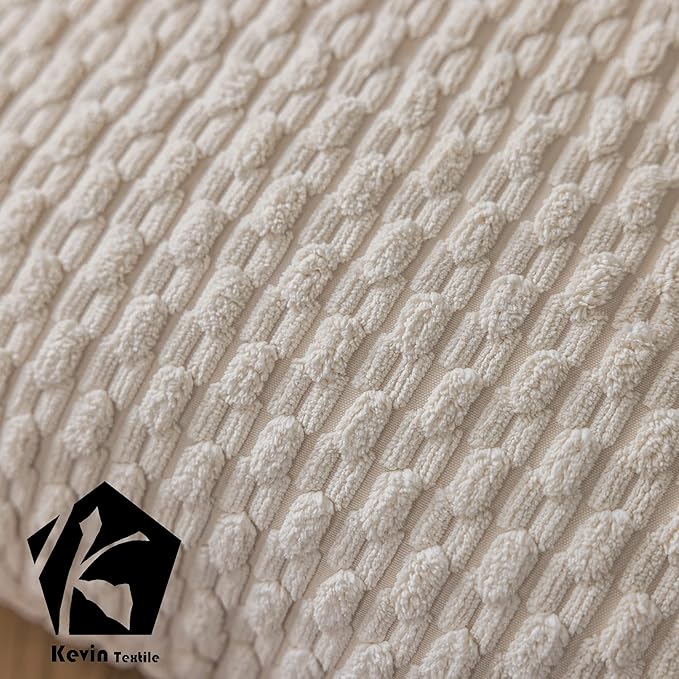 Kevin Textile 2 Packs Cream White Decorative Throw Pillow Covers 26x26 Inch for Living Room Couch Bed Sofa Rustic Farmhouse Boho Home Decor Soft Striped Corduroy Square Cushion Case 66x66 cm