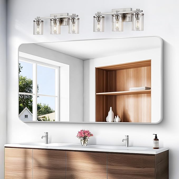 BONEWEI Silver Bathroom Mirror,60x36 inch Wall Mirror for Bathroom Wall Mounted,Rectangle Mirror for Bathroom Over Sink,Modern Frame Round Corner for Living Room,Bedroom Entryway,Horizontal/Vertical