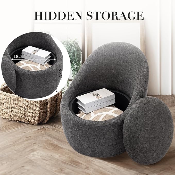 COLAMY Swivel Accent Chair, 360° Swivel Chair with Hidden Storage, Modern Small Barrel Swivel Armchair for Living Room/Bedroom, Darkgrey