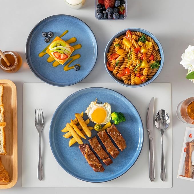 vancasso ANYA 18 Pieces Plates and Bowls Set, Blue Dinnerware Sets, Reactive Glaze Dishes Set for 6, Ceramic Dishware Sets Kitchen Dinner Set, Microwave & Dishwasher Safe