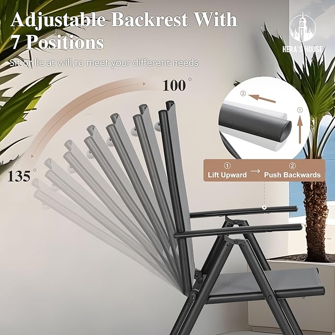 HERA'S HOUSE 7-Piece Outdoor Dining Set for 6, 64" Weather-Resistant Metal Patio Table with 6 Foldable Grey Chairs, Perfect for Garden, Backyard, Porch & Lawn (Space-Saving Design)