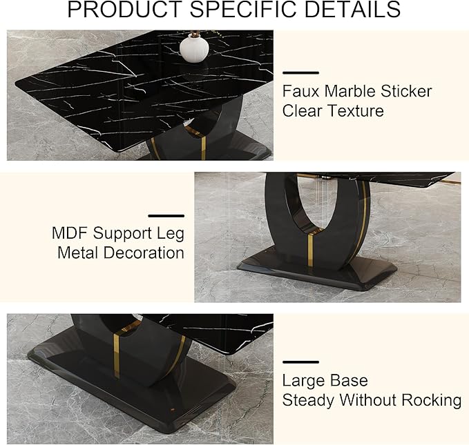 Dining Table Set for 8, Kitchen Table Chairs Set of 8, Modern Dining Room Set with 71 inch Marble Dinner Table PU Leather Upholstered Chairs for Dining Room Kitchen