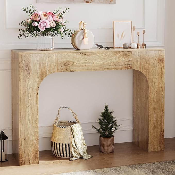 GarveeHome 47 Inch Farmhouse Console Table, Narrow Wood Entryway Table Behind Couch, Slim Rustic Hallway Furniture for Living Rooms, Foyers & Apartments, Oak