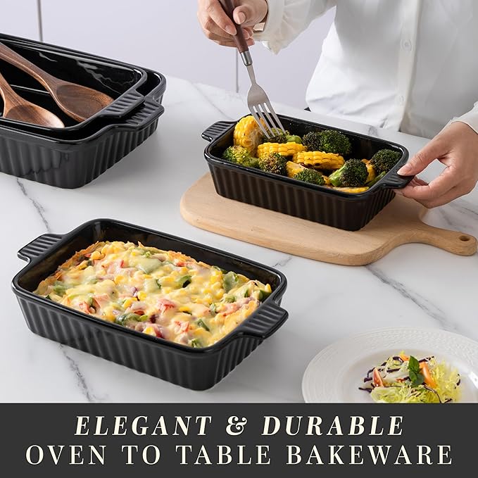 COOK WITH COLOR Casserole Dishes for Oven, Porcelain Baking Dishes, Ceramic Bakeware Sets of 4, Rectangular Pans Handles for Baking Cake Kitchen