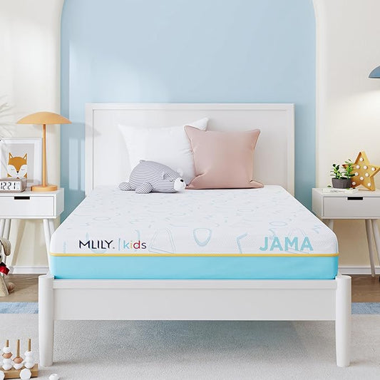MLILY JAMA 6 Inch Kids Full Size Mattress, Memory Foam Medium Firm, Made in The USA of US Foam and Global Materials,CertiPUR-US Certified, 75x54x6,Blue