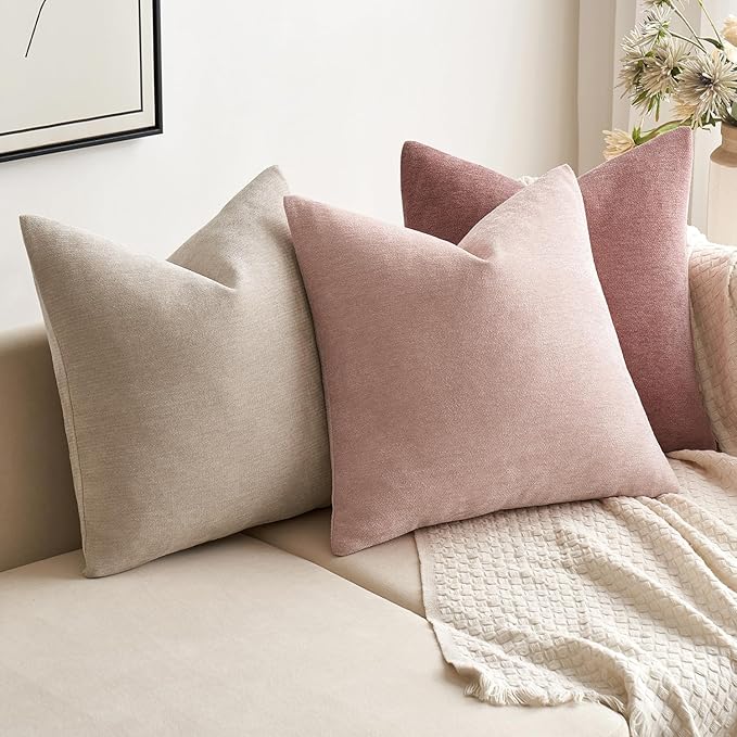 MIULEE Pack of 2 Blush Pink Decorative Pillow Covers 18x18 Inch Soft Chenille Couch Spring Throw Pillows Farmhouse Cushion Covers for Valentine's Day Home Decor Sofa Bedroom Living Room