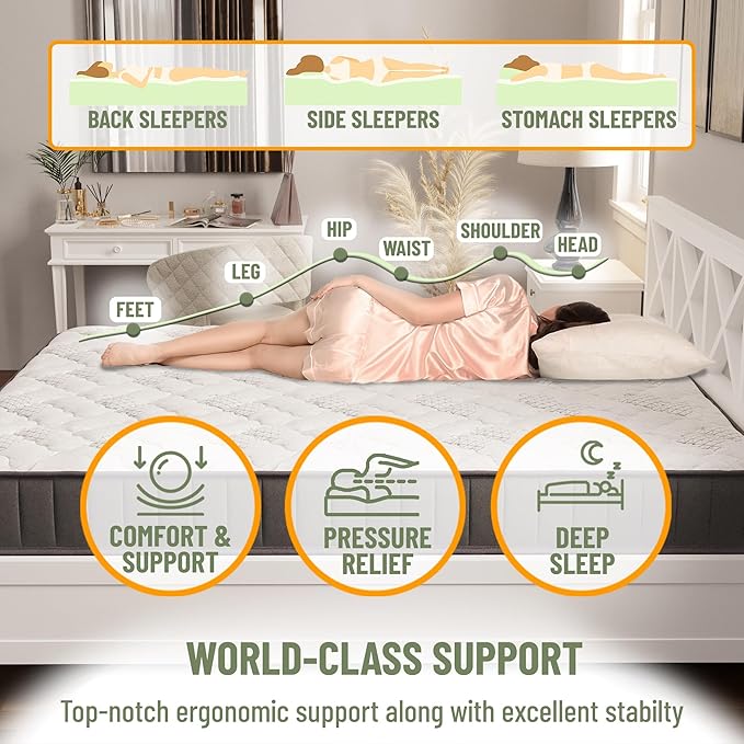 Ottomanson Queen 9" Hybrid Mattress - Rock Hard Feel - Made in USA - Individually Pocketed Coils & CertiPUR-US Foam - Fiberglass-Free - Bed in a Box