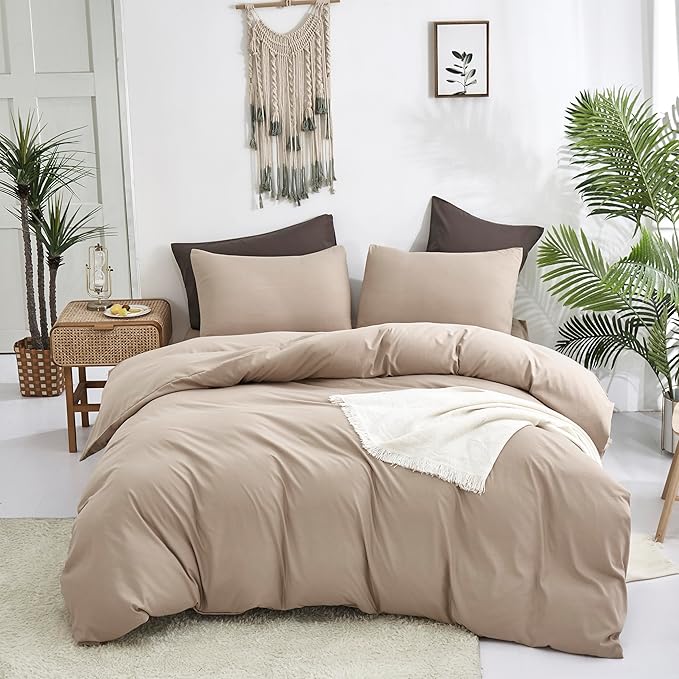 CLOTHKNOW Khaki King Size Comforter Set Taupe Bedding Comforter Sets Coffee Beige Bedding Sets Soft Tan Comforter Sets King