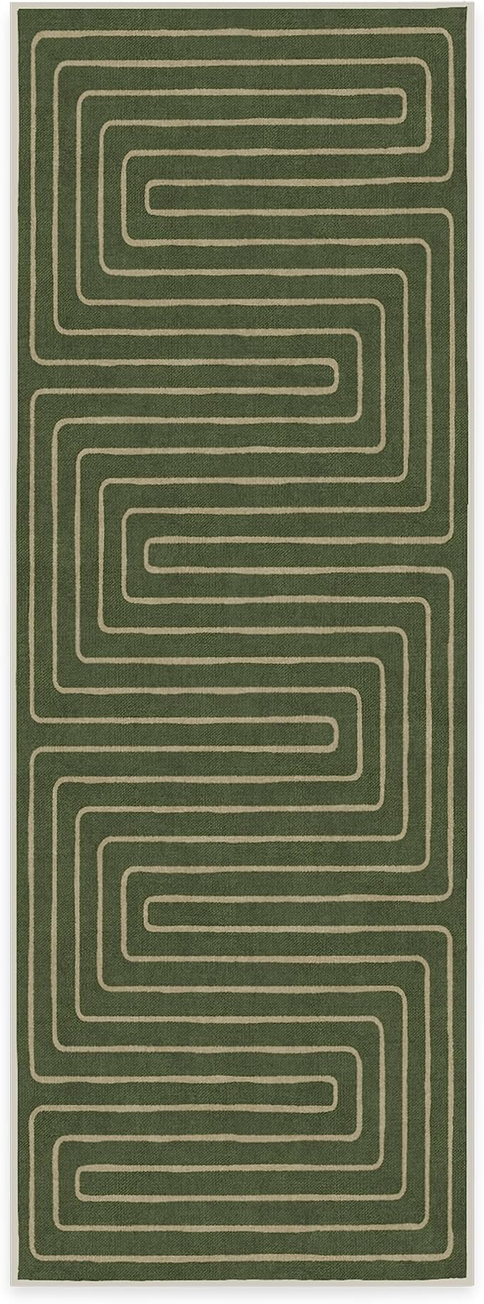 RUGGABLE x Jonathan Adler Machine Washable Modern Runner Rug – Labyrinth Fern Green 2.5x7, Stain-Resistant, Non-Slip – Washable Rug for Hallway, Entryway, Living Room & Kitchen–with Cushioned Pad
