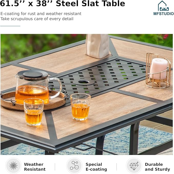MFSTUDIO Patio Table and Chairs Set of 6, Patio Dining Sets with Umbrella Hole, 7 Piece Outdoor Dining Set for Deck, Backyard, Poolside & Garden