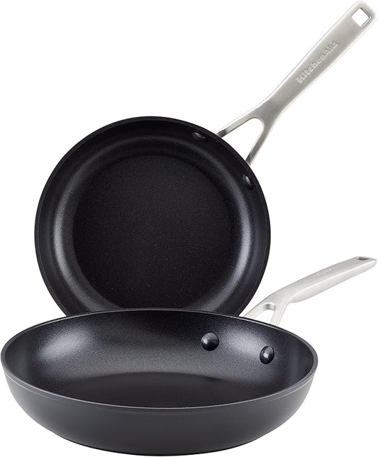 KitchenAid Hard Anodized Induction Nonstick Frying Pan Set/Skillets, 8.25 Inch and 10 Inch, Matte Black