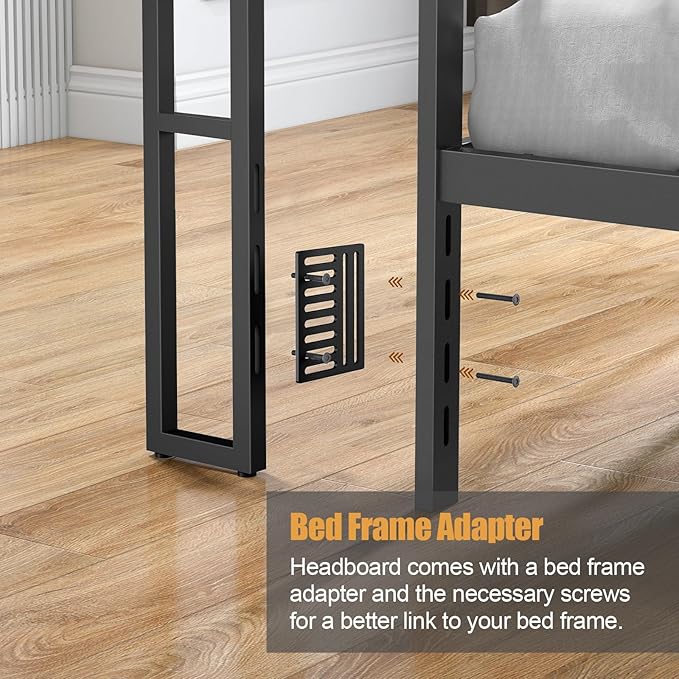 Headboard Queen Size, Headboards with Charging Station, USB Port and LED Light, Head Board with 2-Tier Storage Shelf, Adjustable Height, Easy Assembly, Sturdy and Stable, Black